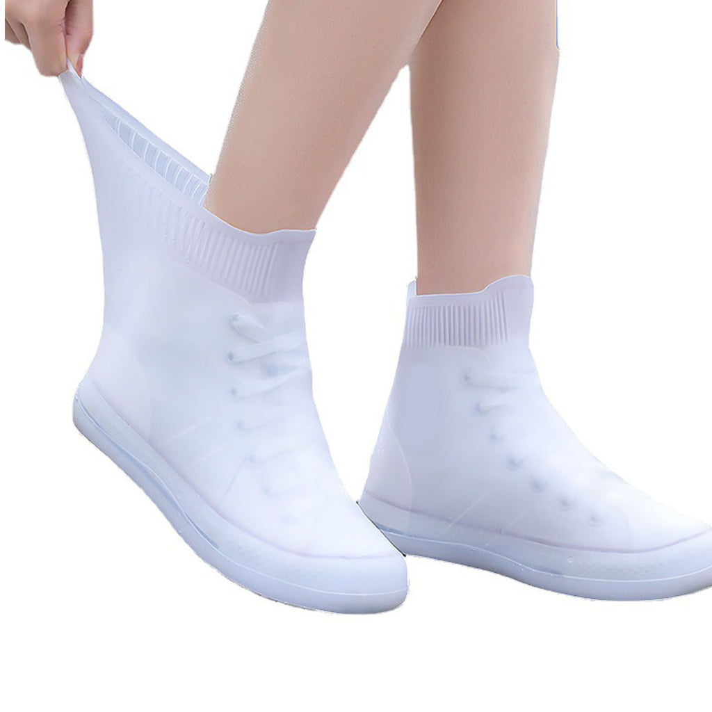 Rain Shoe Covers Waterproof Dustproof Reusable Overshoes Thickened Silicone Shoe Covers for Women Men White Mid Calf L (37 to 39 Sizes)