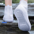 Rain Shoe Covers Waterproof Dustproof Reusable Overshoes Thickened Silicone Shoe Covers for Women Men White Mid Calf L (37 to 39 Sizes)