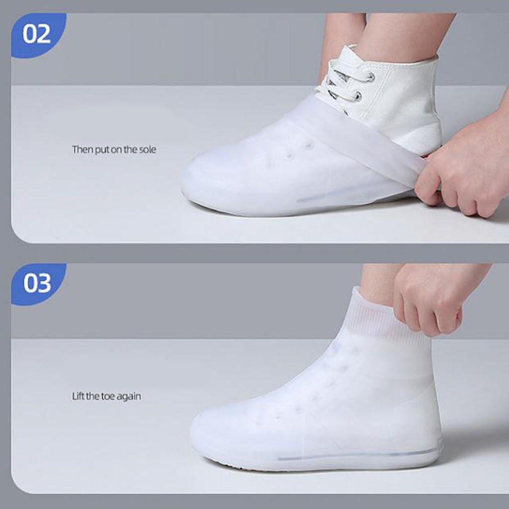 Rain Shoe Covers Waterproof Dustproof Reusable Overshoes Thickened Silicone Shoe Covers for Women Men White Mid Calf L (37 to 39 Sizes)