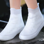 Rain Shoe Covers Waterproof Dustproof Reusable Overshoes Thickened Silicone Shoe Covers for Women Men White Mid Calf L (37 to 39 Sizes)