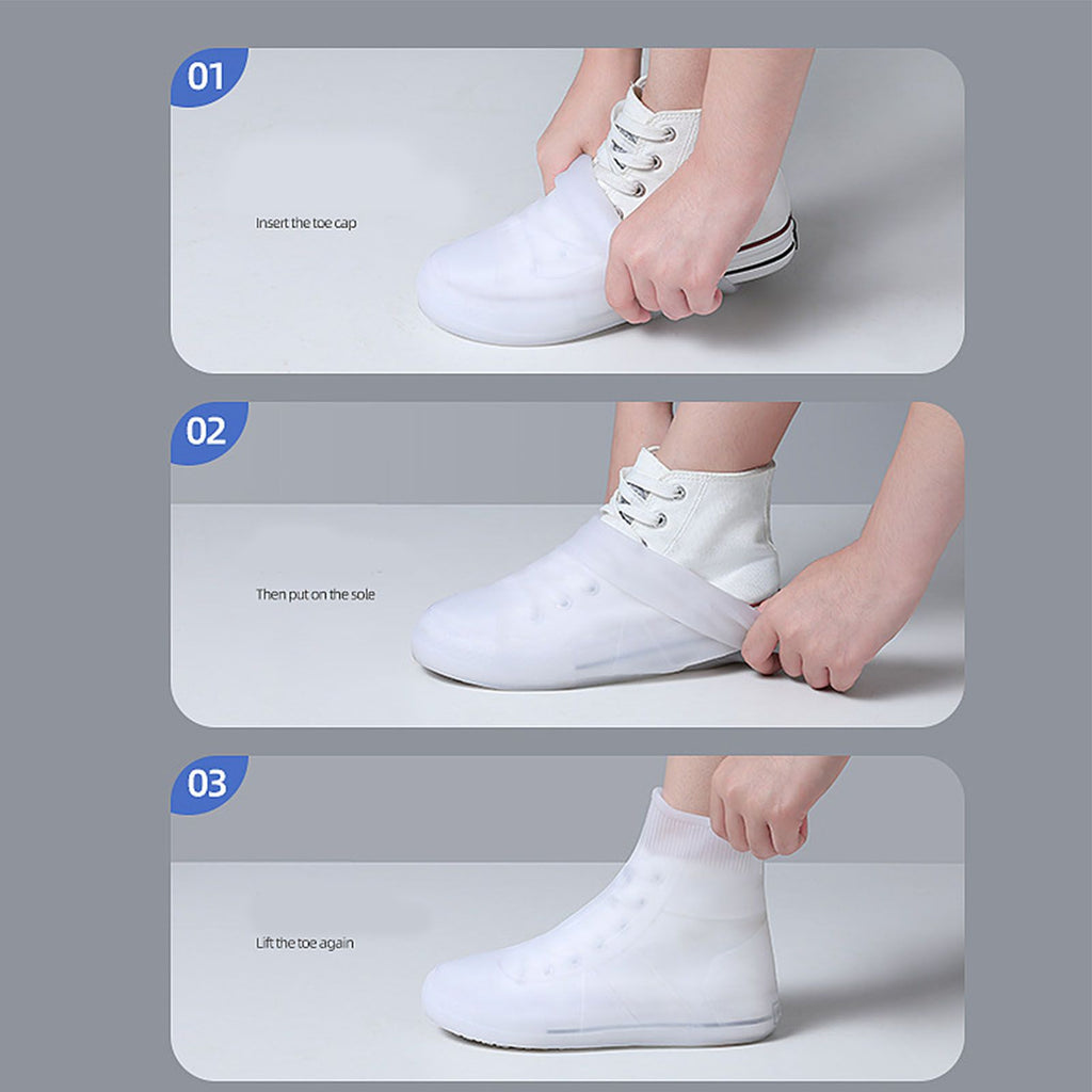 Rain Shoe Covers Waterproof Dustproof Reusable Overshoes Thickened Silicone Shoe Covers for Women Men White Mid Calf L (37 to 39 Sizes)