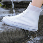 Rain Shoe Covers Waterproof Dustproof Reusable Overshoes Thickened Silicone Shoe Covers for Women Men White Mid Calf L (37 to 39 Sizes)