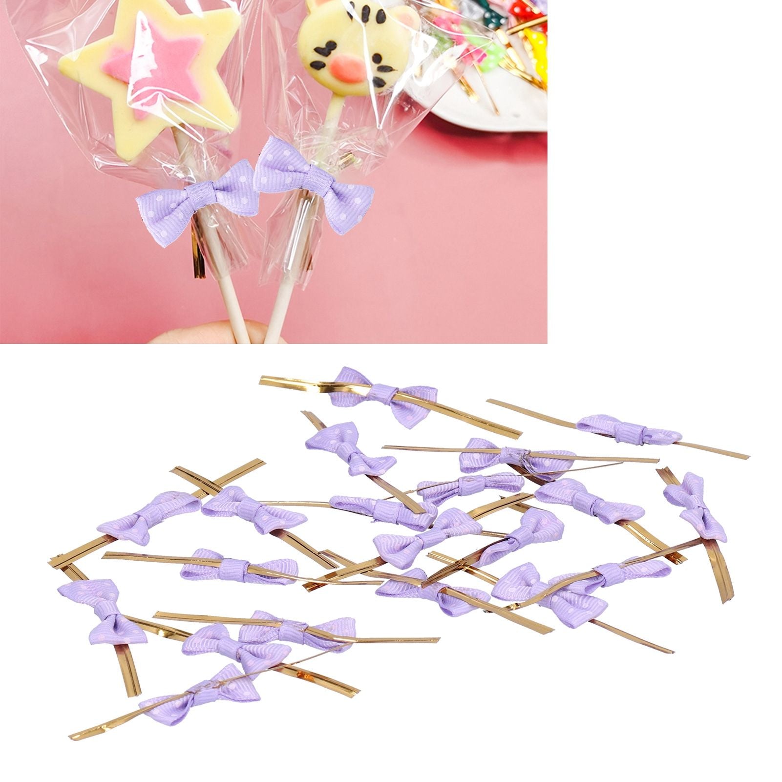 20pcs Bow Knot Twist Ties Biscuits Cookies DIY Baking Bag Ties for Gift Wrapping Weddings PartiesPurple