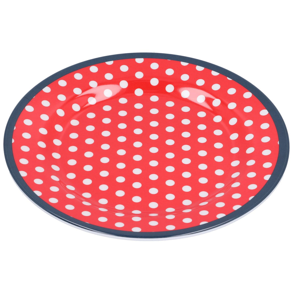 9in Imitation Porcelain Dinner Plate Decorative Reusable Snack Plate Lightweight Tableware for Cakes FruitRed Dot