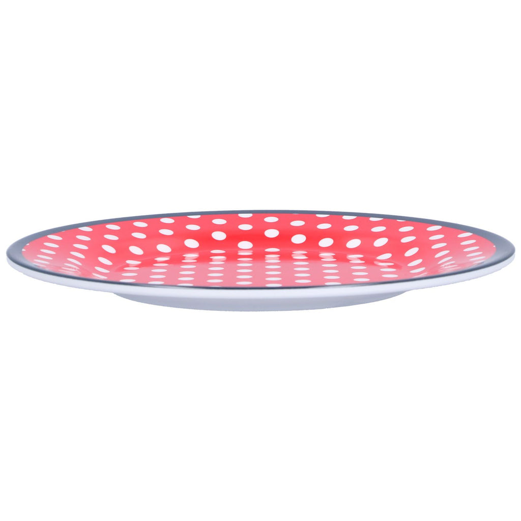 9in Imitation Porcelain Dinner Plate Decorative Reusable Snack Plate Lightweight Tableware for Cakes FruitRed Dot