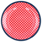9in Imitation Porcelain Dinner Plate Decorative Reusable Snack Plate Lightweight Tableware for Cakes FruitRed Grid