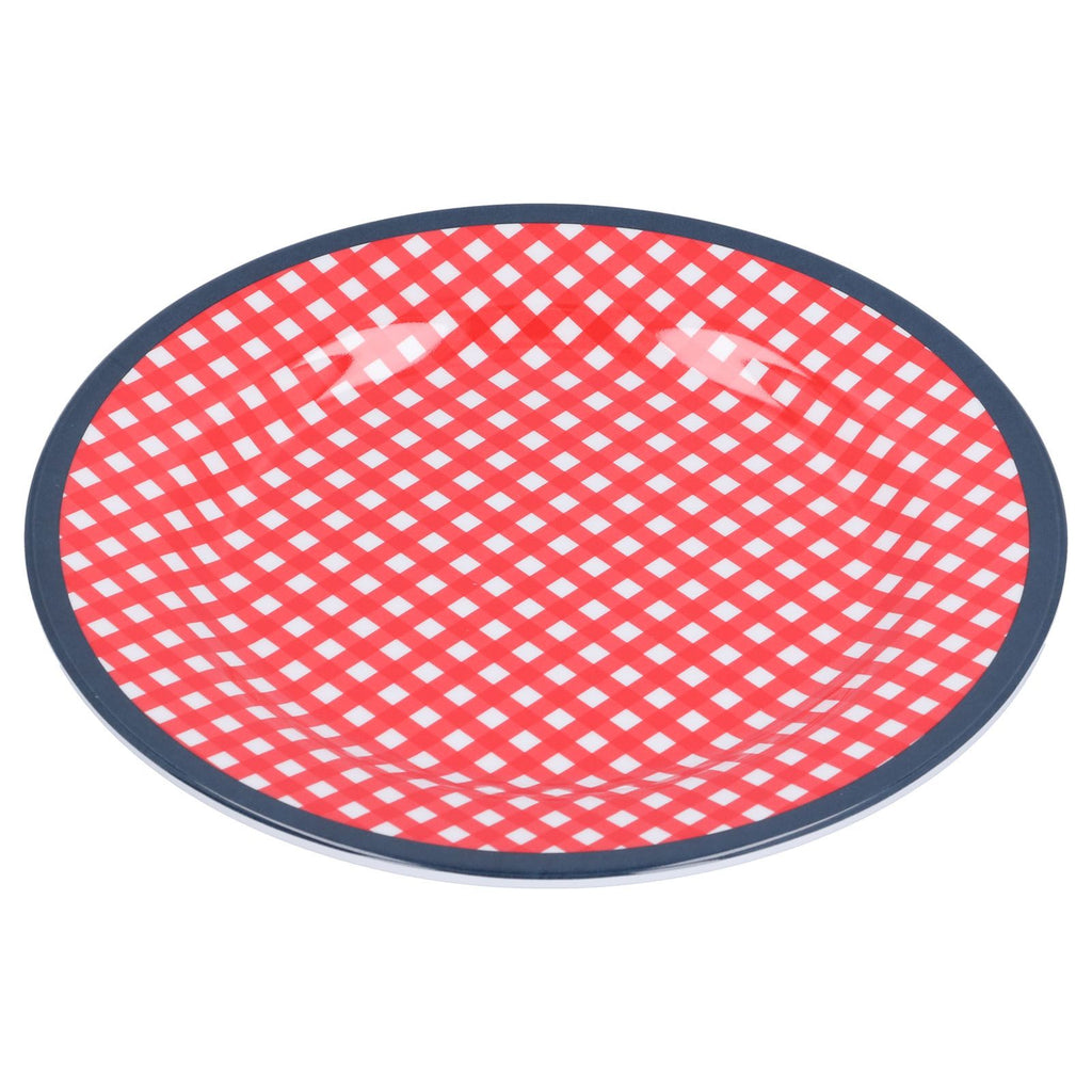 9in Imitation Porcelain Dinner Plate Decorative Reusable Snack Plate Lightweight Tableware for Cakes FruitRed Grid