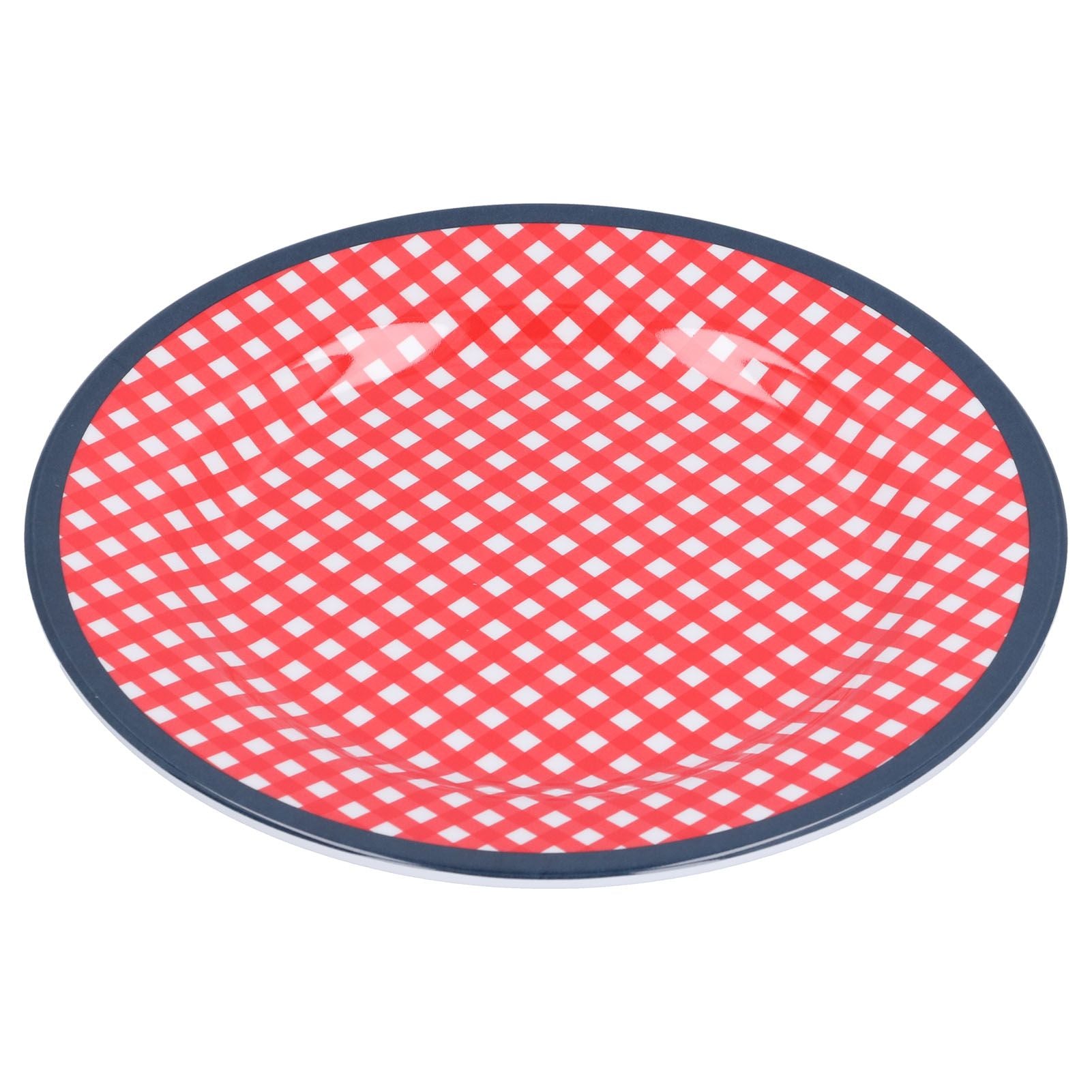 9in Imitation Porcelain Dinner Plate Decorative Reusable Snack Plate Lightweight Tableware for Cakes FruitRed Grid