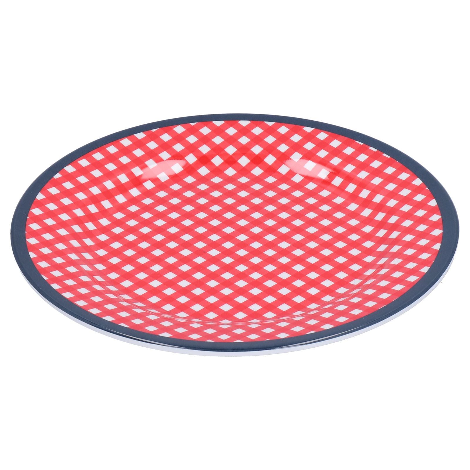 9in Imitation Porcelain Dinner Plate Decorative Reusable Snack Plate Lightweight Tableware for Cakes FruitRed Grid