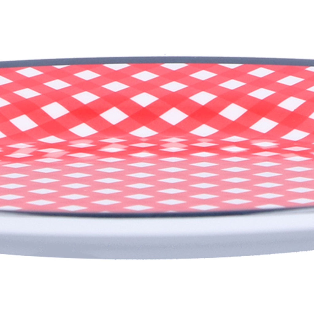 9in Imitation Porcelain Dinner Plate Decorative Reusable Snack Plate Lightweight Tableware for Cakes FruitRed Grid