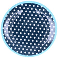 9in Imitation Porcelain Dinner Plate Decorative Reusable Snack Plate Lightweight Tableware for Cakes FruitDark Blue Dot