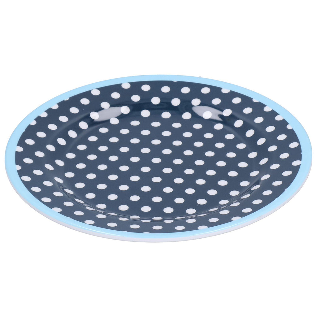 9in Imitation Porcelain Dinner Plate Decorative Reusable Snack Plate Lightweight Tableware for Cakes FruitDark Blue Dot