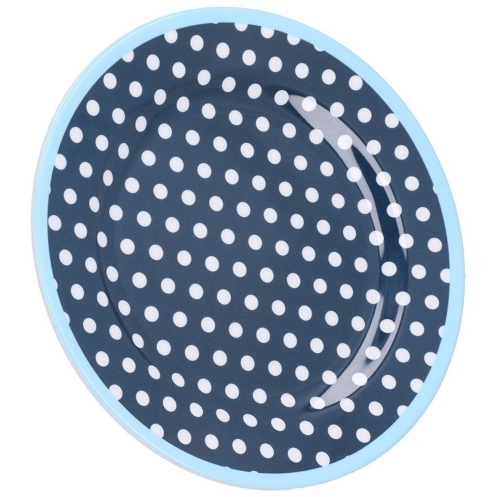 9in Imitation Porcelain Dinner Plate Decorative Reusable Snack Plate Lightweight Tableware for Cakes FruitDark Blue Dot