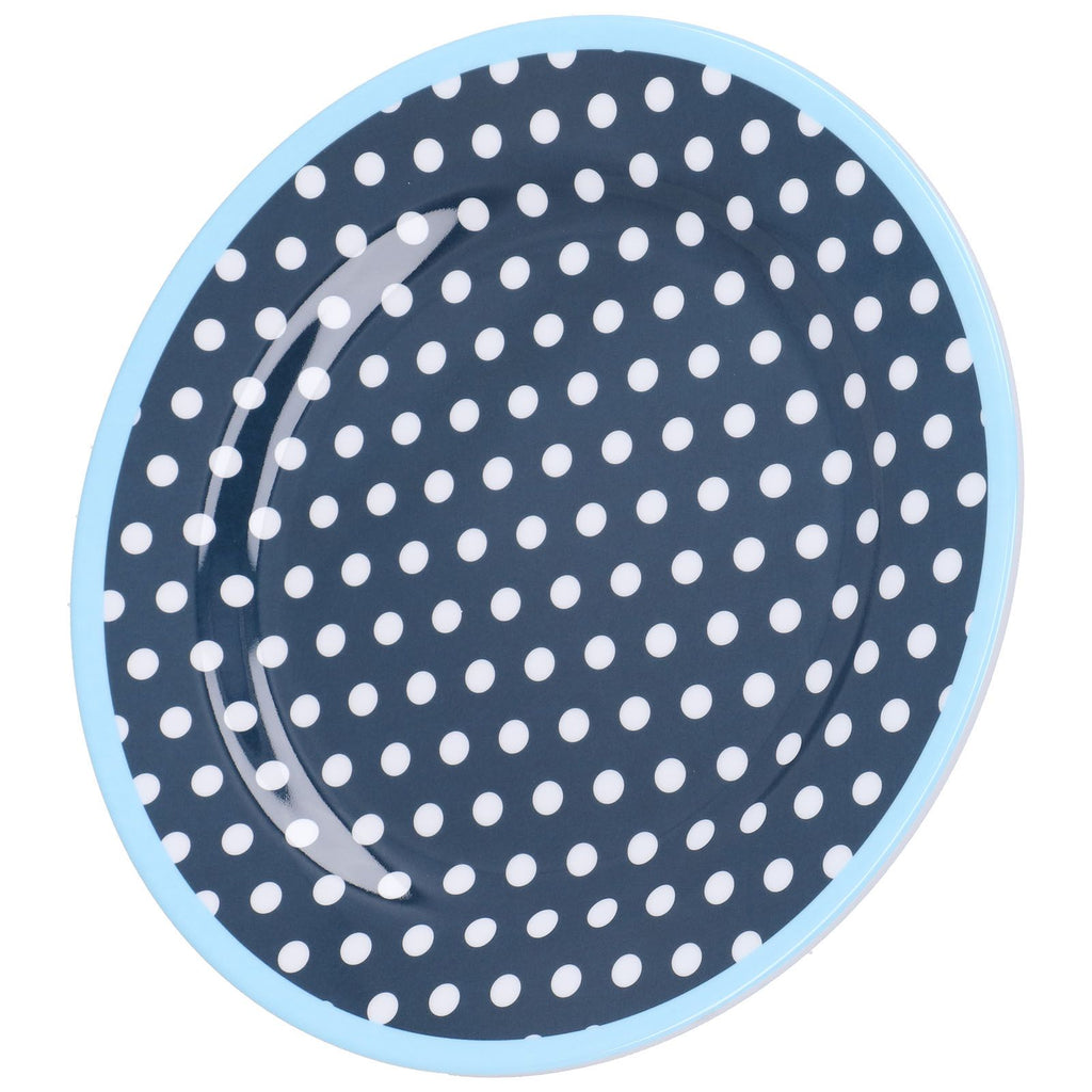 9in Imitation Porcelain Dinner Plate Decorative Reusable Snack Plate Lightweight Tableware for Cakes FruitDark Blue Dot