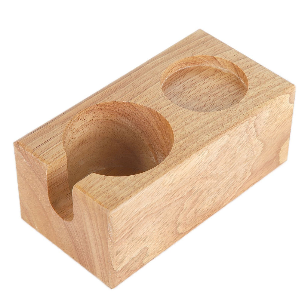 2‑Hole Wooden Tamper Base Natural Wood Color External Durable Tamping Station Handle Stand for Coffee Shop Home