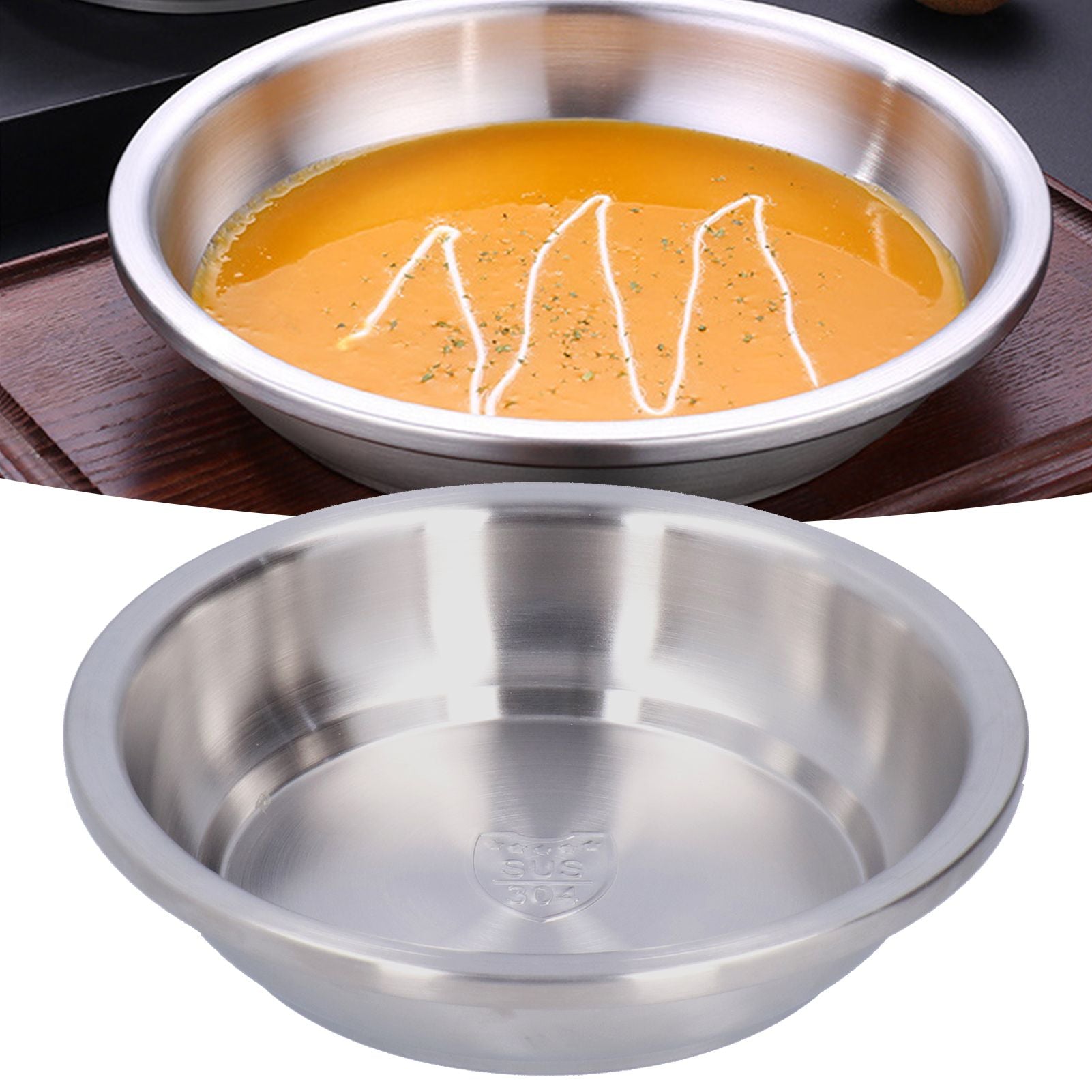 Stainless Steel Plate 304 Food Grade Material Stainless Steel Rounded Deepen Dish for Eating20cm/7.9in