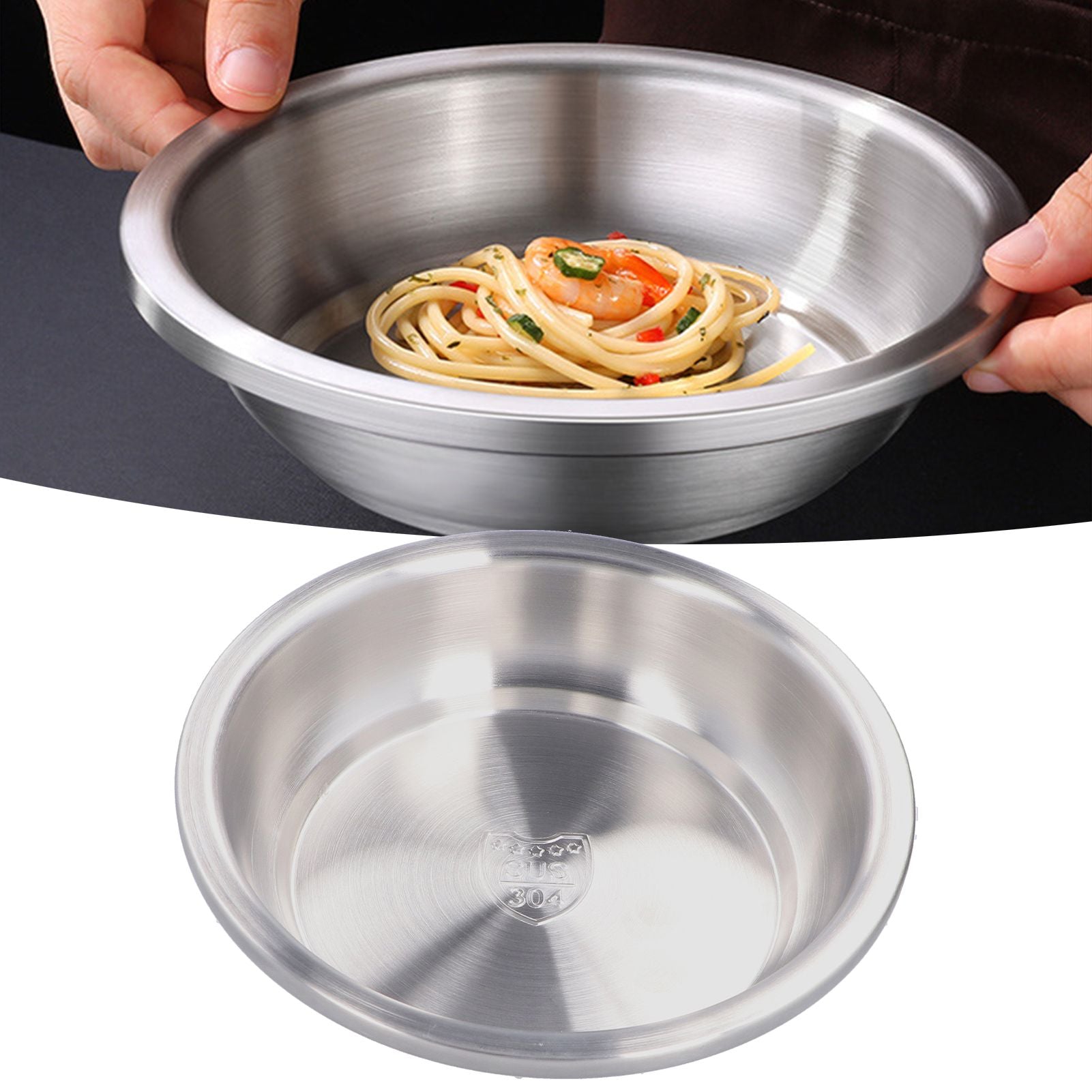 Stainless Steel Plate 304 Food Grade Material Stainless Steel Rounded Deepen Dish for Eating20cm/7.9in