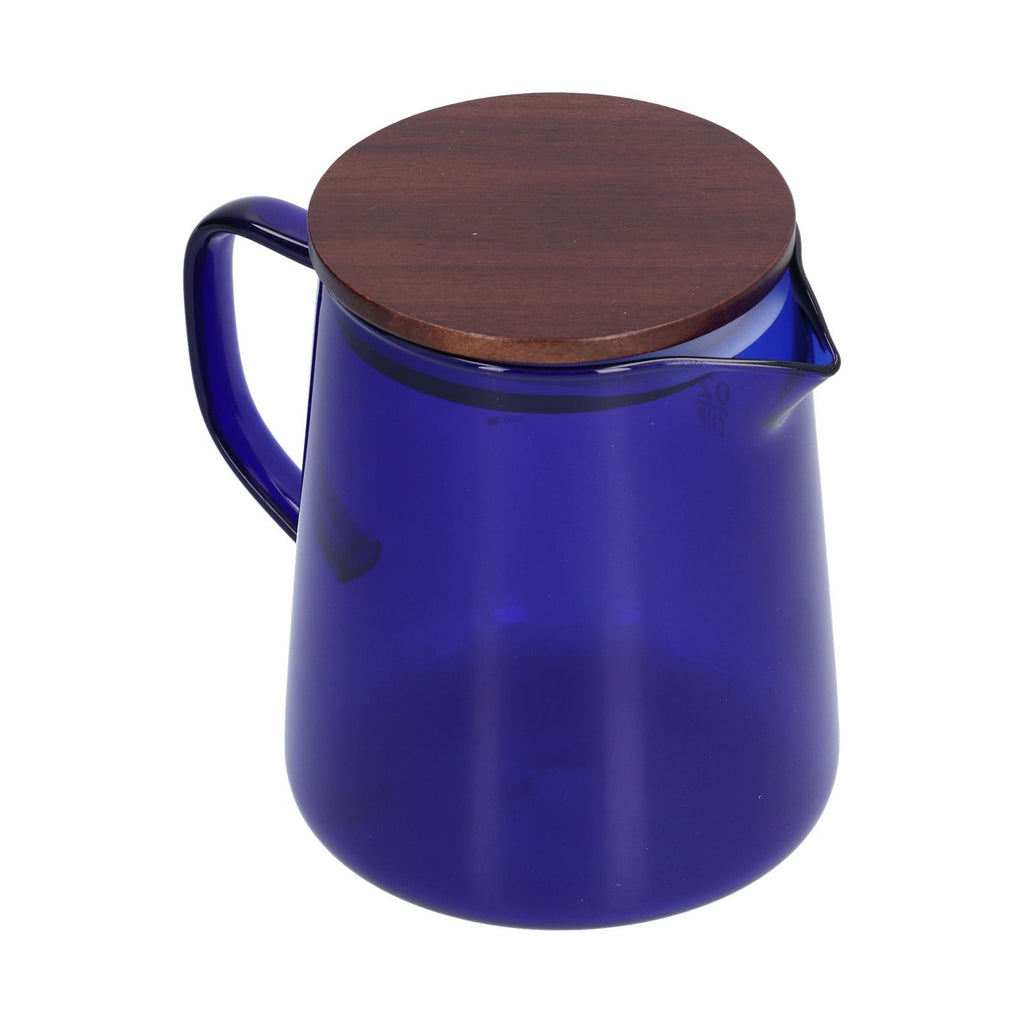 500ml Heat Resistant Coffee Server with Wooden Lid Household Tea Kettle for Home OfficeBlue
