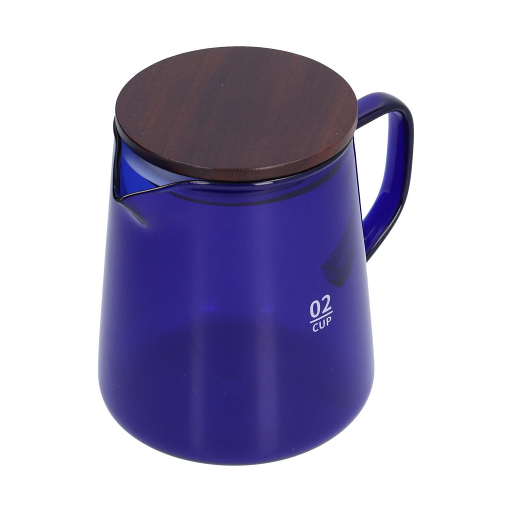 500ml Heat Resistant Coffee Server with Wooden Lid Household Tea Kettle for Home OfficeBlue