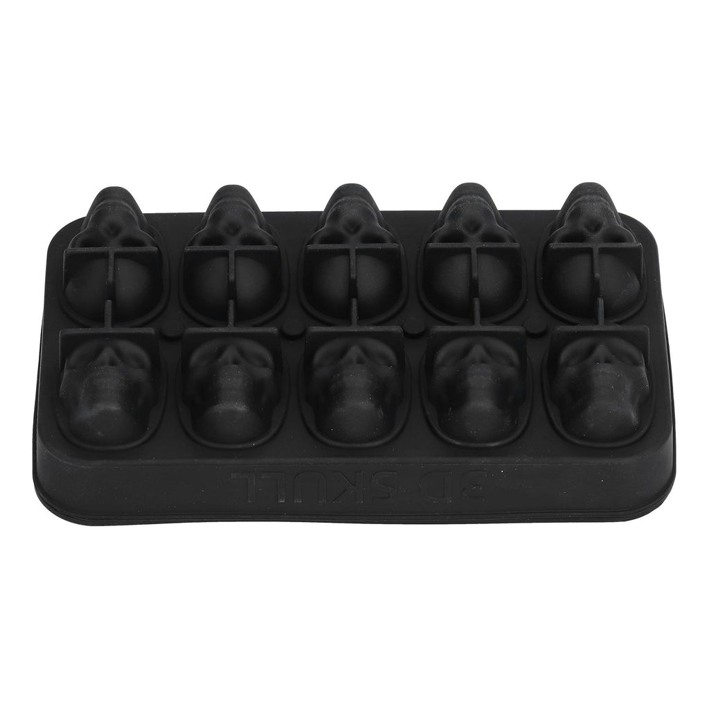10 Grids Ice Cube Mold Silicone Black Professional Skull Ice Cube Mold for Halloween Home Bar