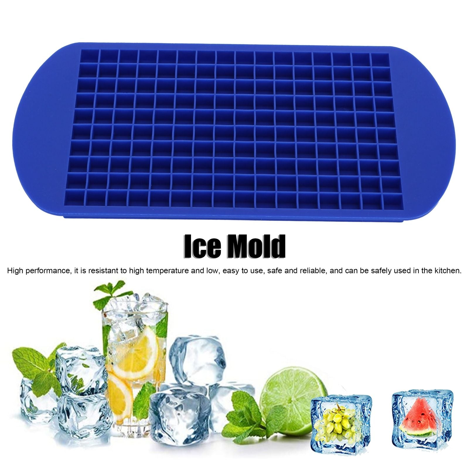 160 Grid Ice Tray Square Flexible Silicone High Temperature Resistant Mini Ice Cube Mold for Home RestaurantBlue
