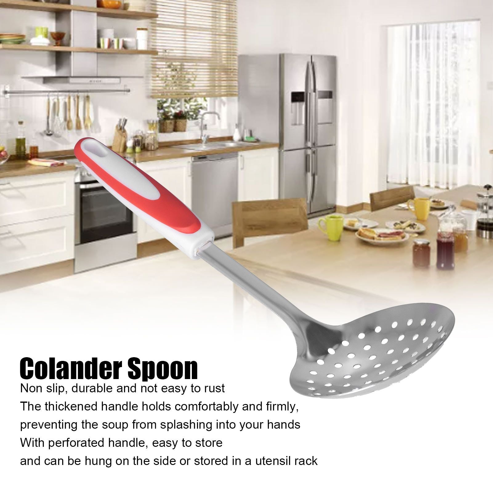 Thickened Colander Spoon Hand Polished Soup Hot Pot Spoon Non Slip Stainless Steel Kitchen Strainer Scoop