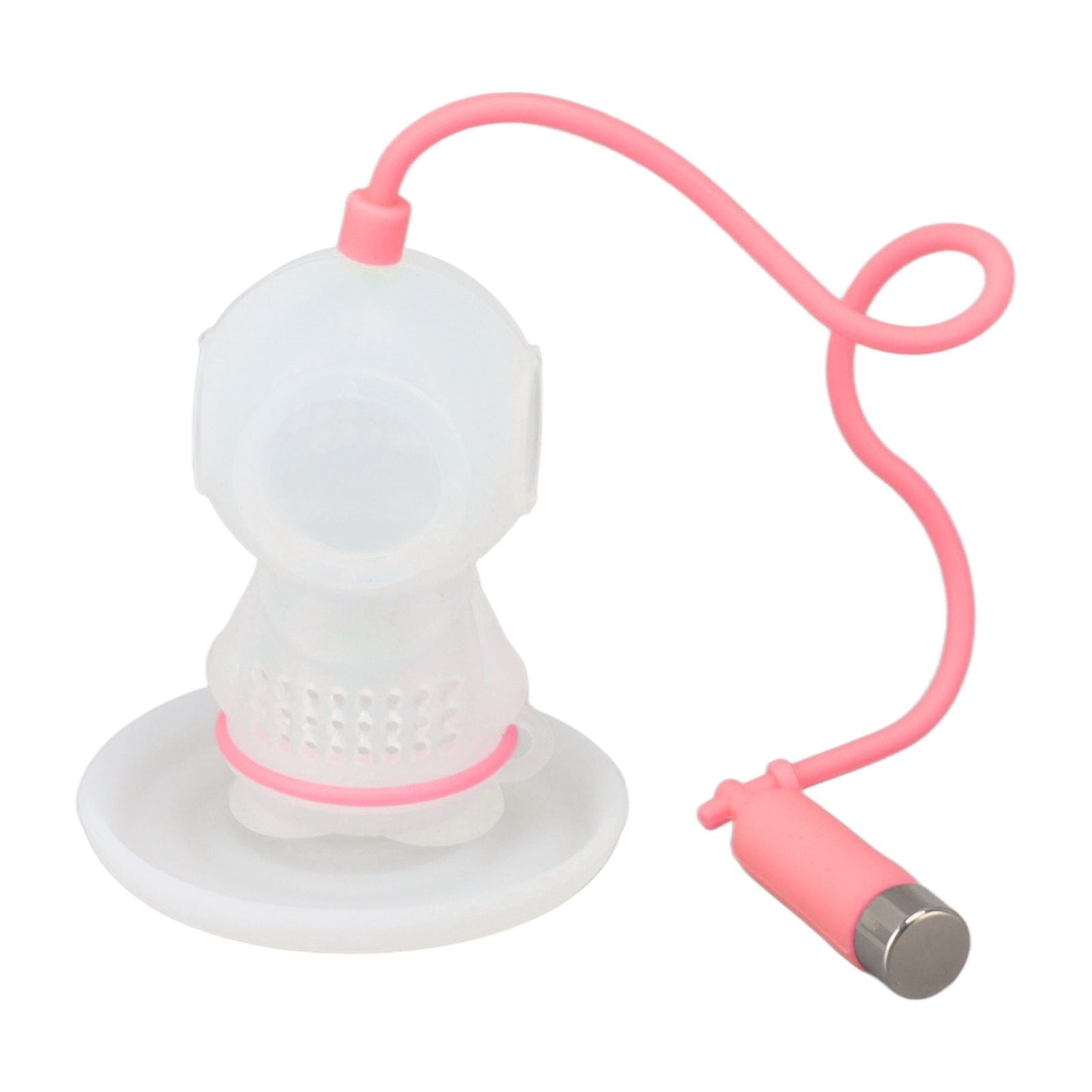 Silicone Tea Infuser Cute Diver Shape Loose Tea Leaf Filter Tea Diffuser Strainer with Chain and Drip Tray for Home Pink