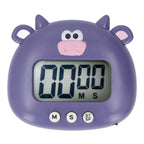 Digital Kitchen Timer Countup Countdown Cartoon Animal Sound Flash Alert Easy Operation with Stand for Cooking Teaching Purple Cow