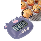 Digital Kitchen Timer Countup Countdown Cartoon Animal Sound Flash Alert Easy Operation with Stand for Cooking Teaching Purple Cow
