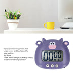 Digital Kitchen Timer Countup Countdown Cartoon Animal Sound Flash Alert Easy Operation with Stand for Cooking Teaching Purple Cow