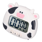 Digital Kitchen Timer Countup Countdown Cartoon Animal Sound Flash Alert Easy Operation with Stand for Cooking Teaching White Cow