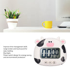 Digital Kitchen Timer Countup Countdown Cartoon Animal Sound Flash Alert Easy Operation with Stand for Cooking Teaching White Cow