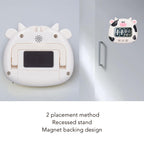 Digital Kitchen Timer Countup Countdown Cartoon Animal Sound Flash Alert Easy Operation with Stand for Cooking Teaching White Cow