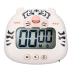 Digital Kitchen Timer Countup Countdown Cartoon Animal Sound Flash Alert Easy Operation with Stand for Cooking Teaching White Tiger