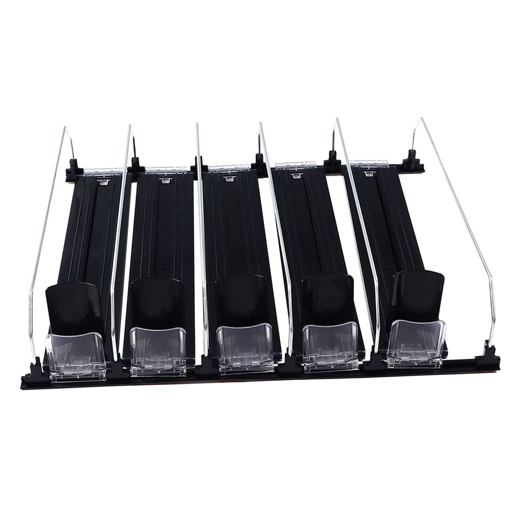 Drink Organizer for Fridge Spring Loaded Adjustable Push Rod Slide Rail Soda Can Dispenser for Beer Beverages 38cm Black