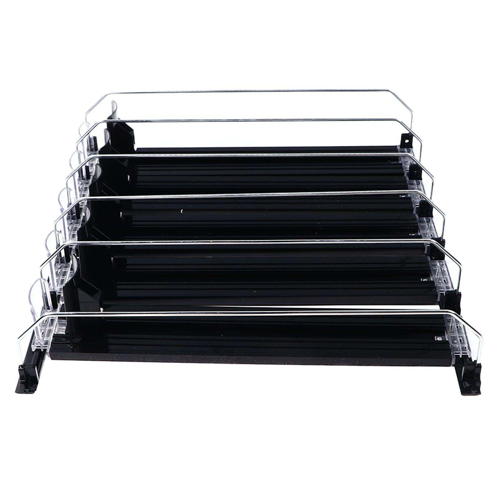 Drink Organizer for Fridge Spring Loaded Adjustable Push Rod Slide Rail Soda Can Dispenser for Beer Beverages 38cm Black