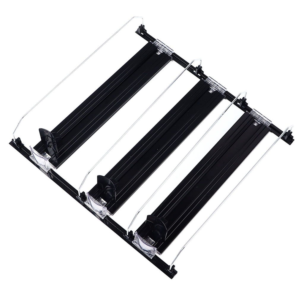 38cm Drink Organizer for Fridge Automatic Pusher Glide 12oz 16oz 20oz Soda Dispenser for Fridge Width Adjustable E Shaped 38cm Black