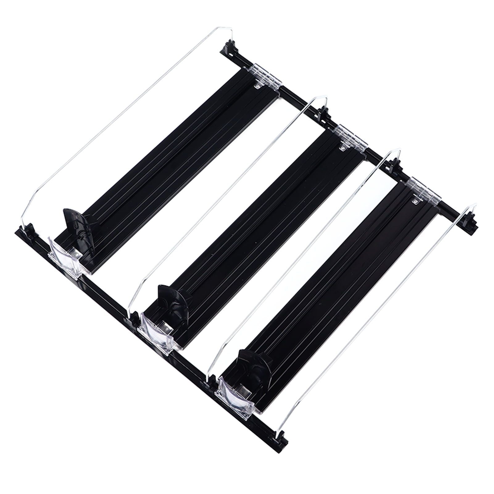38cm Drink Organizer for Fridge Automatic Pusher Glide 12oz 16oz 20oz Soda Dispenser for Fridge Width Adjustable E Shaped 38cm Black