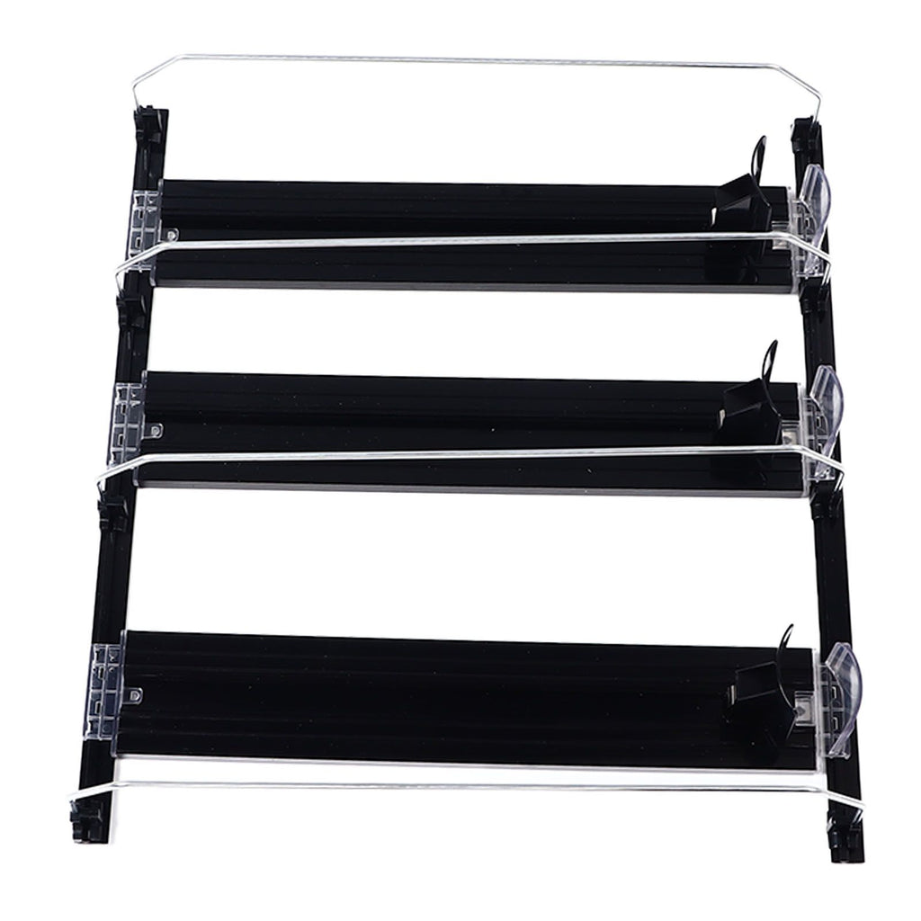 38cm Drink Organizer for Fridge Automatic Pusher Glide 12oz 16oz 20oz Soda Dispenser for Fridge Width Adjustable E Shaped 38cm Black