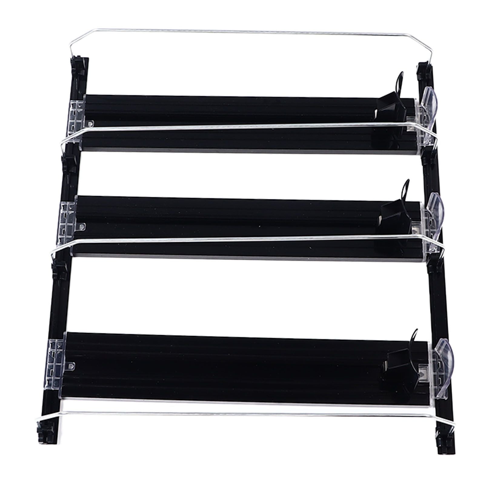 38cm Drink Organizer for Fridge Automatic Pusher Glide 12oz 16oz 20oz Soda Dispenser for Fridge Width Adjustable E Shaped 38cm Black