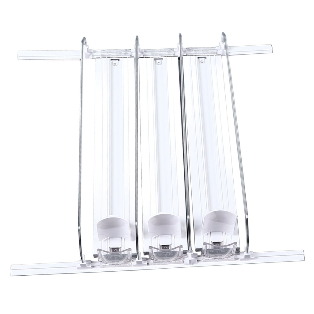 38cm Drink Organizer for Fridge Automatic Pusher Glide 12oz 16oz 20oz Soda Dispenser for Fridge Width Adjustable E Shaped 38cm White