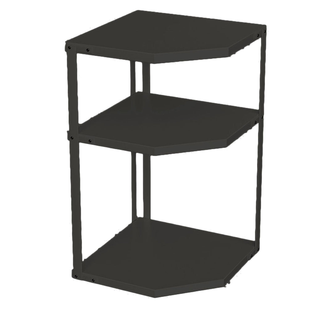 Kitchen Small Corner Shelf Rack Fan Shaped Space Saving Stable Carbon Steel Cookware Stand for Pots Pans 3 Layer Black 27x27x45.5cm