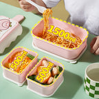 Cute Portable Students Lunch Box Microwaveable Children Cartoon Bento Box Independent Compartment Lunch Container Pink