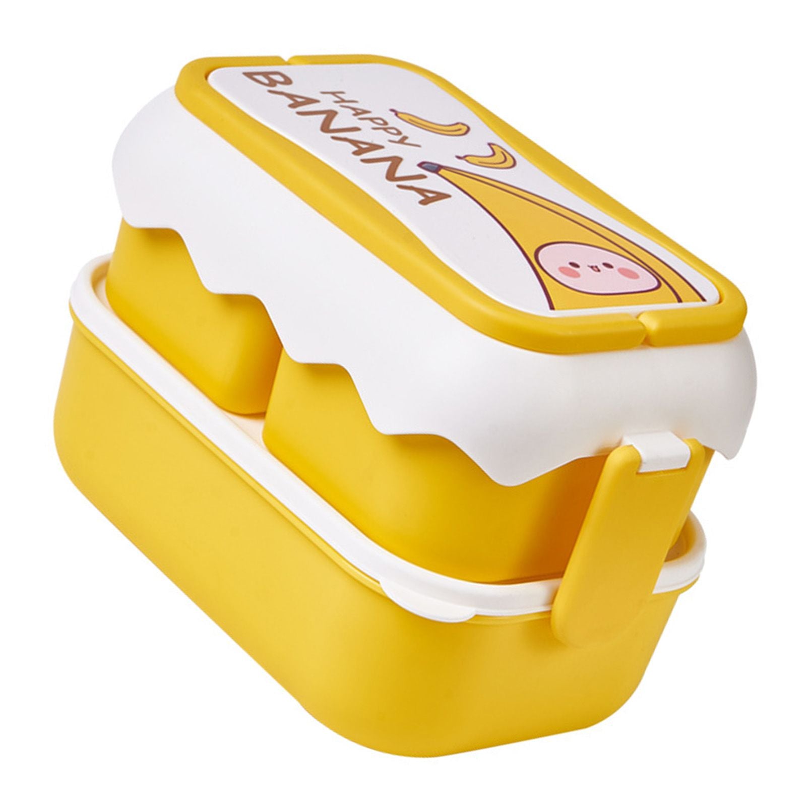 Cute Portable Students Lunch Box Microwaveable Children Cartoon Bento Box Independent Compartment Lunch Container Yellow