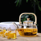 Household Teapot 1000ml Large Capacity Multifunctional Borosilicate Teapot with Bamboo Handle