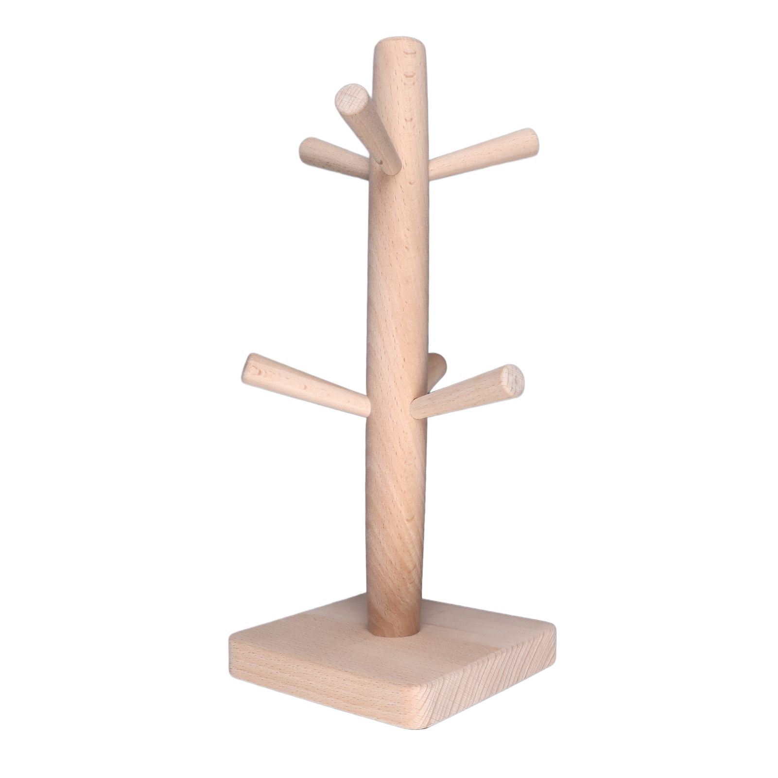 Mug Holder Tree Wood Hanger Stand with 6 Hooks Weighted Base Anti Slip Coffee Mug Rack for Kitchen Counter Cabinet