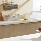 Kitchen Hanging Storage Rack Wall Mounted Storage Basket Punch Free Hanging Wall Organizer Baskets for Dormitory Bedroom White