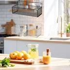 Kitchen Hanging Storage Rack Wall Mounted Storage Basket Punch Free Hanging Wall Organizer Baskets for Dormitory Bedroom White