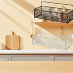 Kitchen Hanging Storage Rack Wall Mounted Storage Basket Punch Free Hanging Wall Organizer Baskets for Dormitory Bedroom White