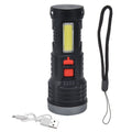 LED Flashlight with COB Sidelight USB Charging Ultra Bright Flashlight Portable Eletric Torch for Outdoor
